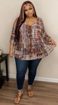 Image 1 of (Gently Used) 3X style & Co. open shoulder sleeve multi top #1094*12#1