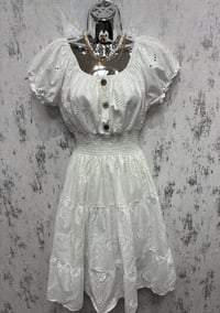 Image 2 of Cherry - Broderie Angleise Bardot Style Midi Dress