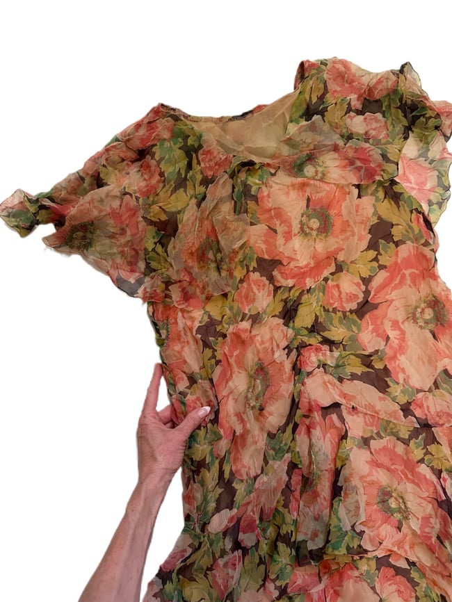 1920s tissue silk chiffon peony dress