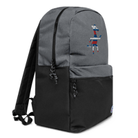 Image 4 of "Walk Like a Giraffe Named Chris" Embroidered Champion Backpack - Red/Blue