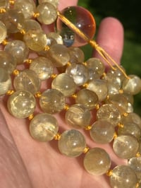 Image 3 of Golden Lepidolite 108 Bead Hand Knotted Gemstone Mala Necklace with Citrine Guru Bead