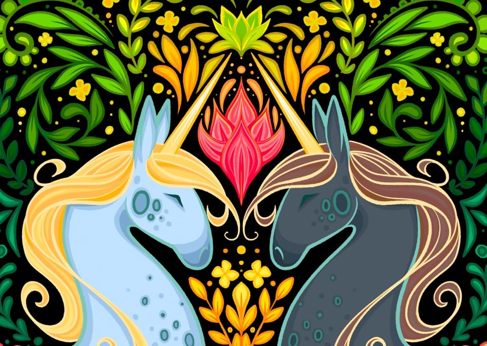 Image of Floral Unicorns -Print
