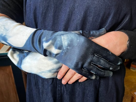 Image of Vintage satin indigo long gloves