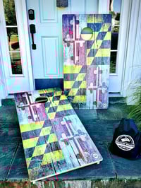 Image 4 of Brackish Wooder Cornhole Boards - MD Flag - Distressed Barn Wood - MT1615