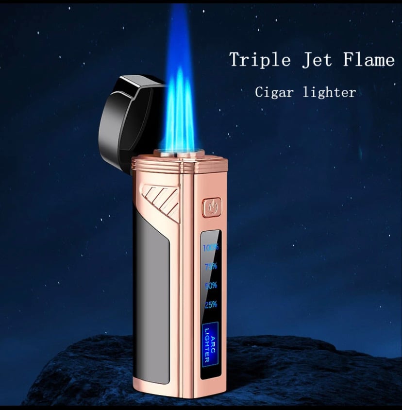 Image of Cigar Torch lighter Multi Functional Torch Electric switch Triple jet flame Gas torch cigar lighter