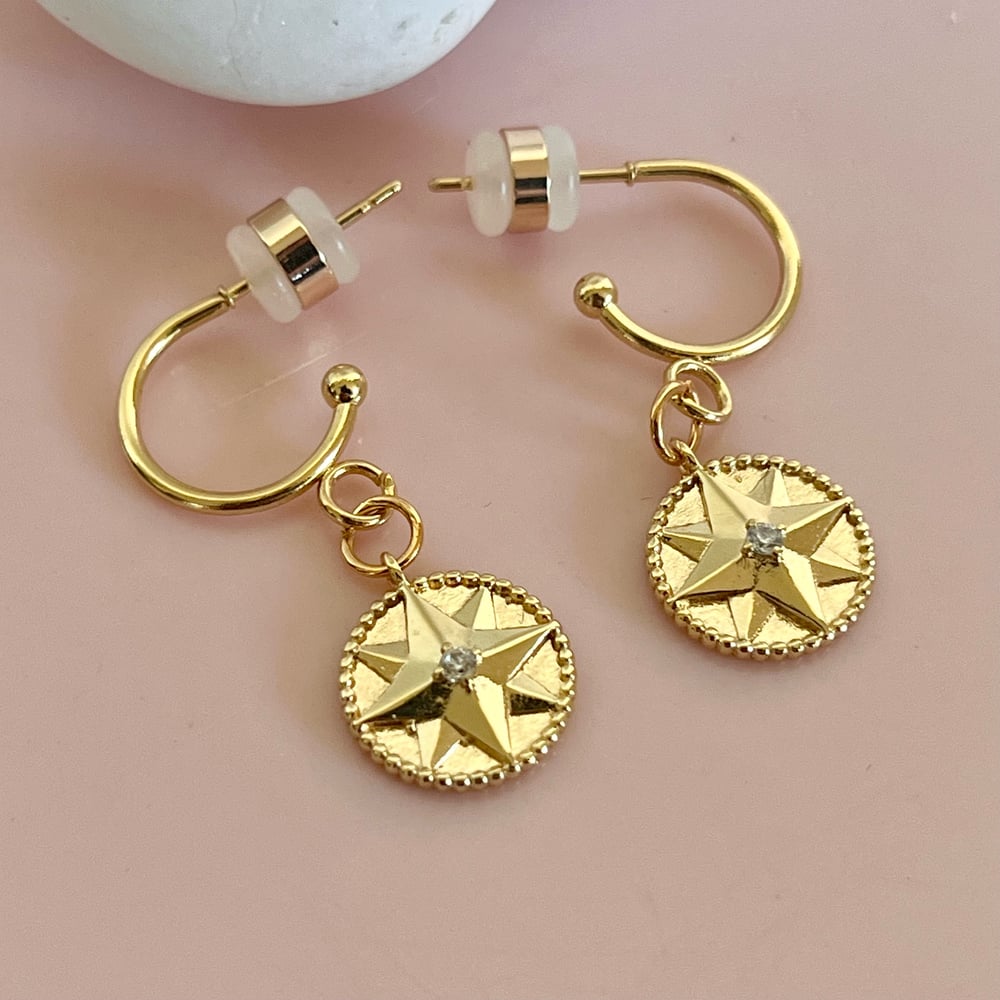 Image of 8 Point Star Gold Half Hoops