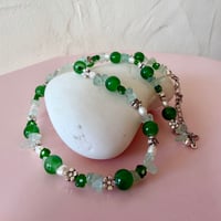 Image 1 of Green Glass Bead, Flower Pearls and Quartz Chip One of a Kind Necklace