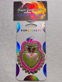 Image 1 of Hand Polished Green Heart Beaded Popsocket