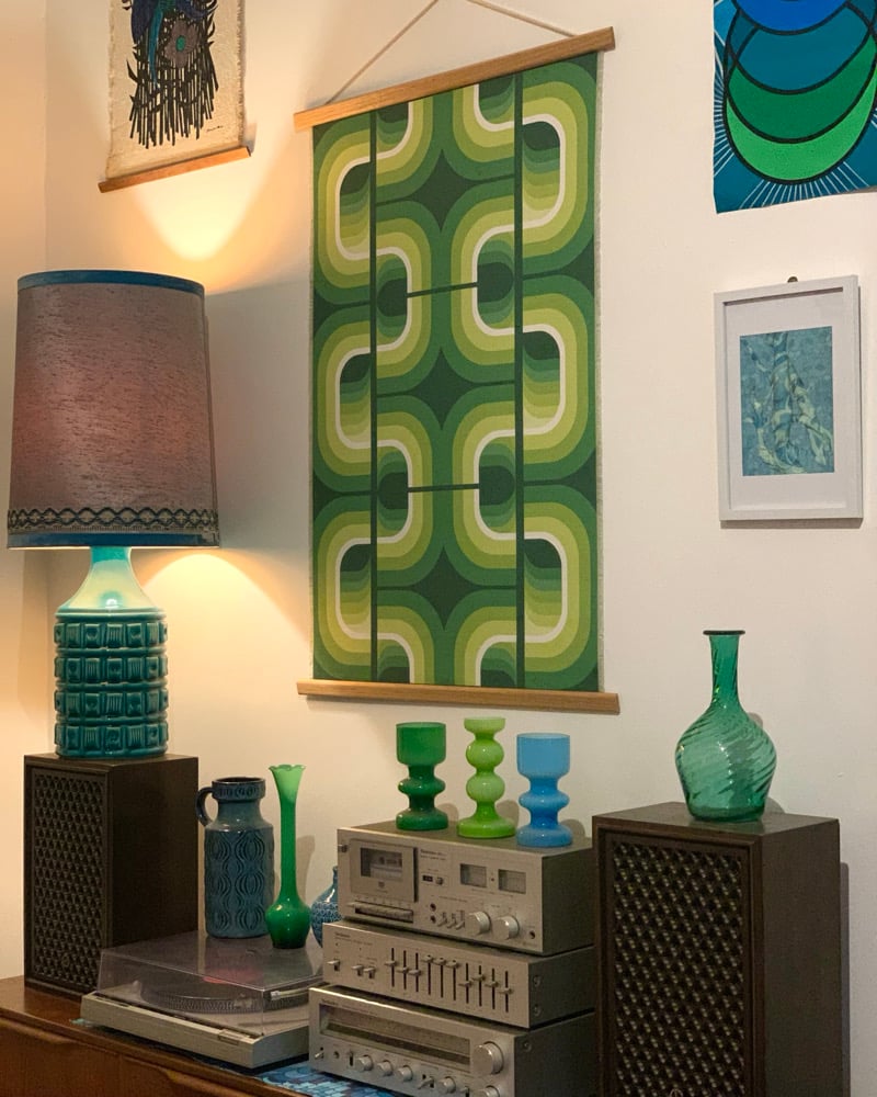 Image of ‘Kaleidoscope’ in green Vintage Groove cotton large wall hanging