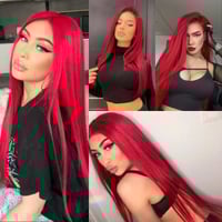 Image 2 of 13X4 Burgundy Red Wig Long Straight Synthetic Lace Front Wig Dark Wine Colored Hair Lace Frontal Wig