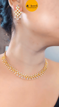 Image 1 of Usha_Gold_Simple yet Beautiful American Diamond Necklace Set Copy