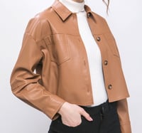 Image 3 of Faux Leather Cropped Shacket -ships Friday 