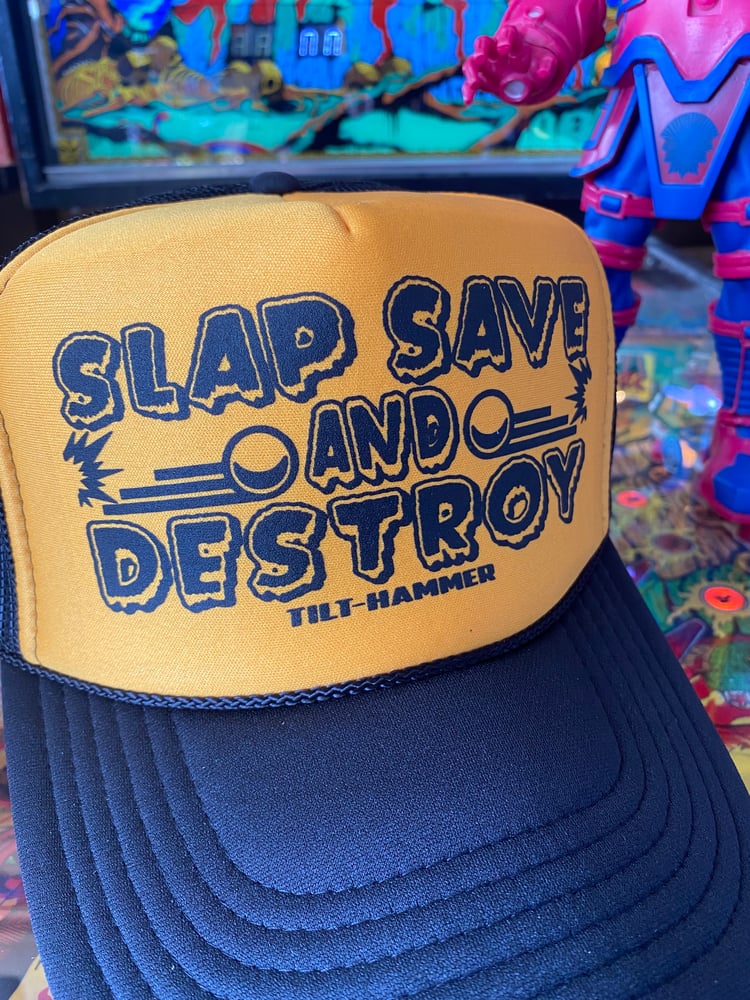 Image of Slap Save and Destroy Trucker Hat ( Pinburgh Memorial Edition)