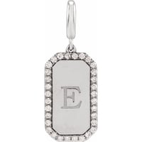 Image 1 of Sterling Silver Initial Diamond Dog Tag 