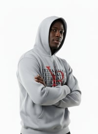 Image 1 of YB Heather Grey Stacked Print Logo Pullover Hoodie 