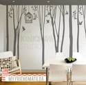 Tree Wall Decal Wall Sticker - Winter Trees Forest with birdcage - 101in set of 10 trees - kk136