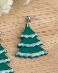 Image 3 of Snowy Pine Tree Holiday Earrings 