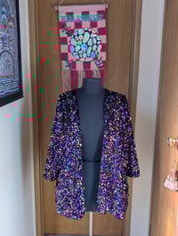 Image 2 of Black velvet Purple sequin kimono