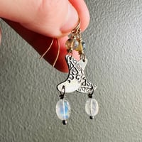 Image 2 of Boulder Opal And Moonstone Crescent Moon Earrings