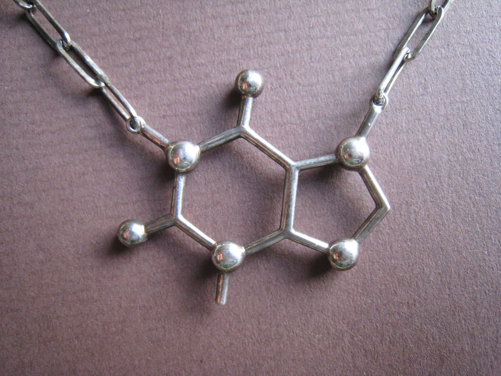 caffeine molecule in a coffee cup necklace