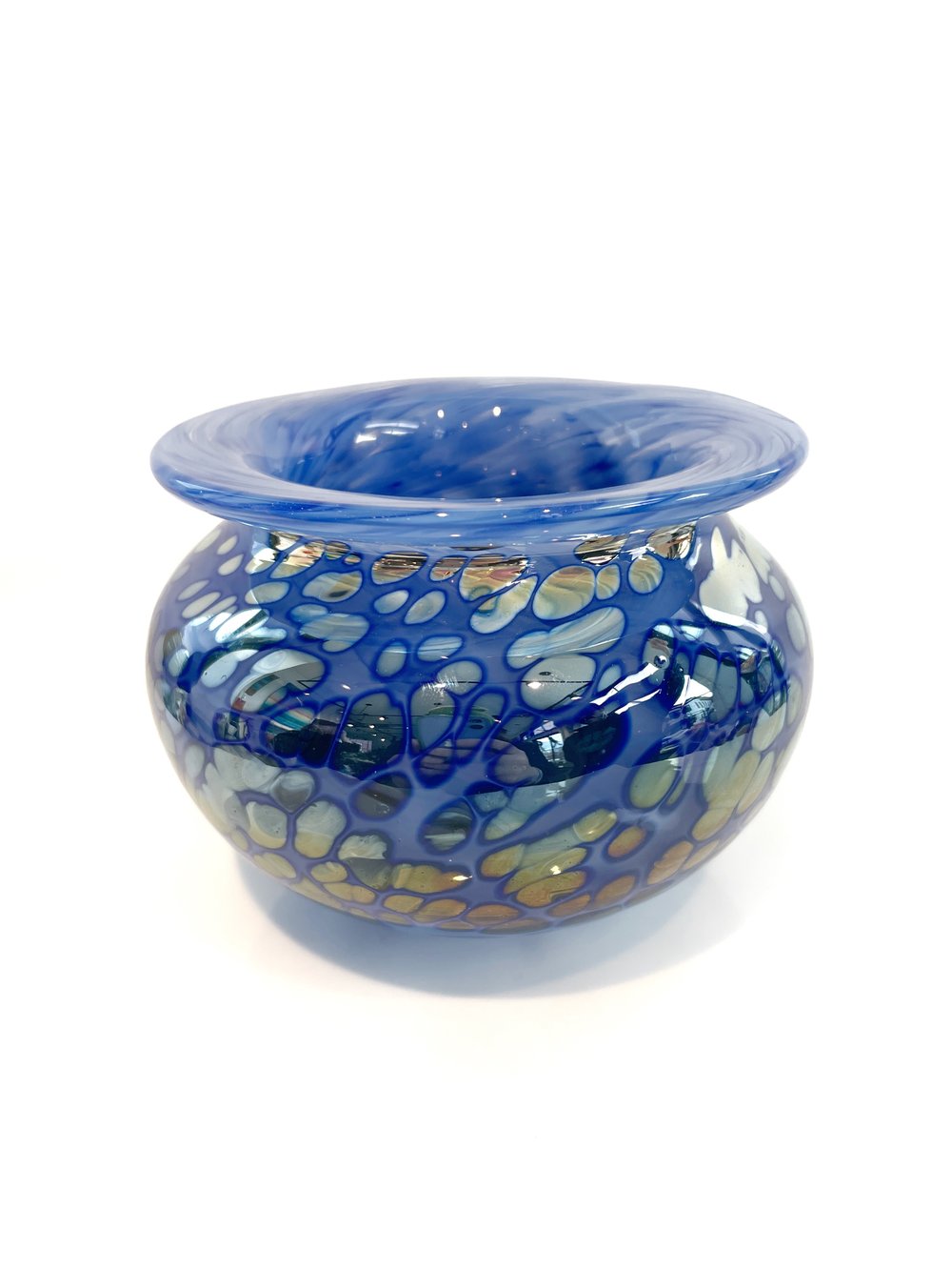 Iridescent Blue Spotted Blown Glass
