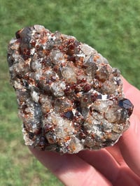 Image 8 of Smoky Quartz & Garnet Cluster On Feldspar Matrix #2484