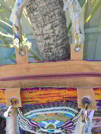 Image 3 of Frill Sari Beach bag Bamboo Handles no two the same