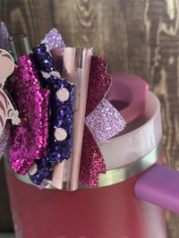 Image 3 of Cheshire Cat Tumbler Straw Topper Bow | Wonderland Cup Accessory