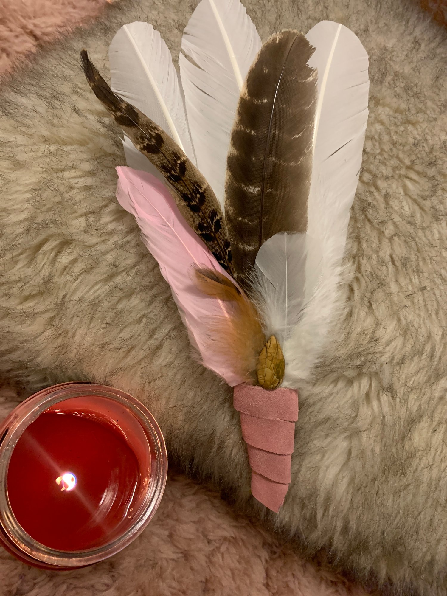 Image of A Pink Earth~Smudge feather fan large Free US Shipping 