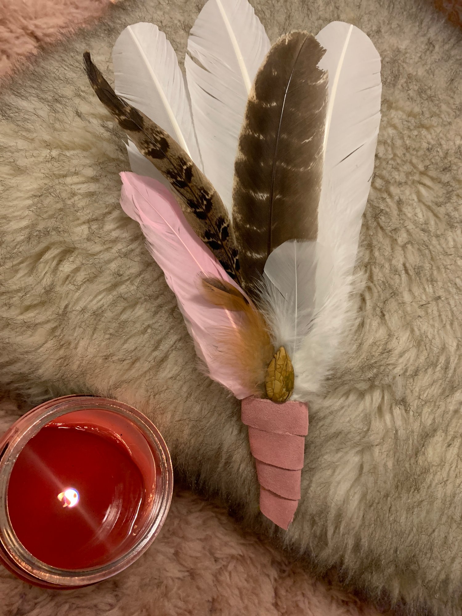 Fans - Single Feather, Striped Turkey Feather, w/ Quartz Point – Pink Heart  Healing