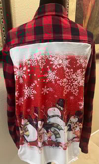 Vintage Red/Black Flannel Shirt Snowmen