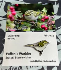 Image 1 of Pallas's Warbler - No.107 - UK Birding Pins - Enamel Pin Badge