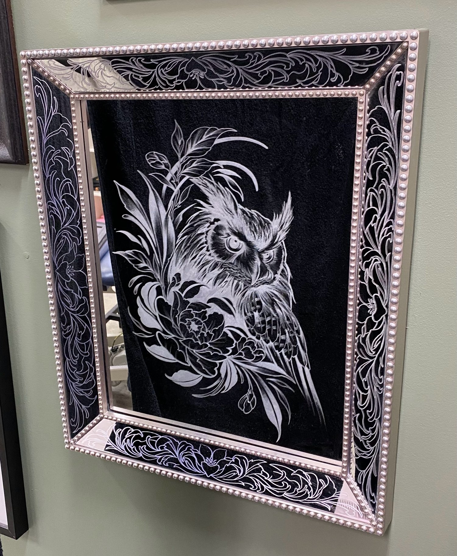 Image of Owl engraved mirror