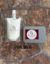 Love spell 6.5 oz squeezable wax melt & 4 oz car freshie tin gift set