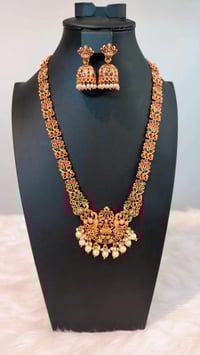 Image 1 of Lata-Temple Jewelry Necklace Set Featuring Goddess Laxmi
