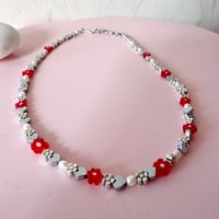 Image 4 of Copy of Red Glass Flower, Hearts and Pearls One of a Kind Necklace