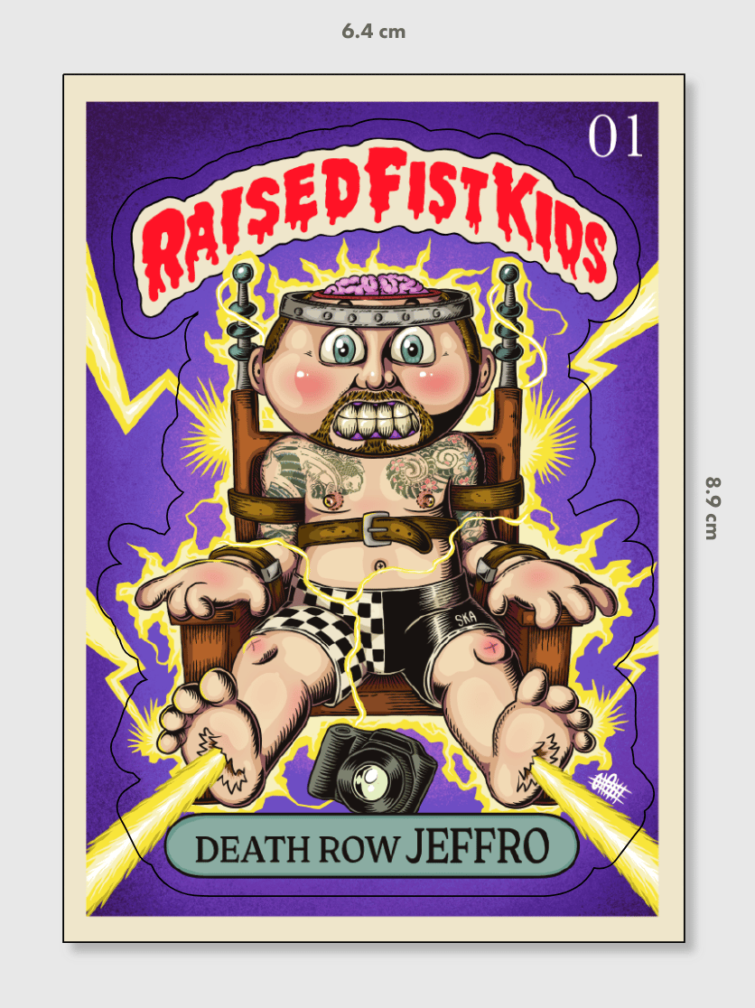 Image of Deathrow Jeffro- Raised Fist Kid Trading Card/Sticker