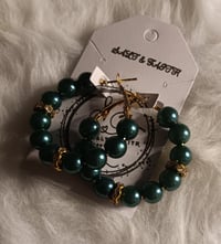 Image 3 of Green & Gold Hoop Earrings 