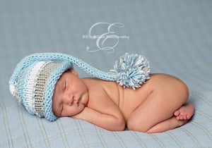 Image of Newborn Baby Elf Hat-Blue, Grey and White