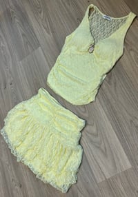 Yellow lace frill two piece 