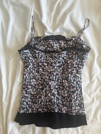 Image 2 of Vintage Y2K black floral silk cami with ribbed bottom 