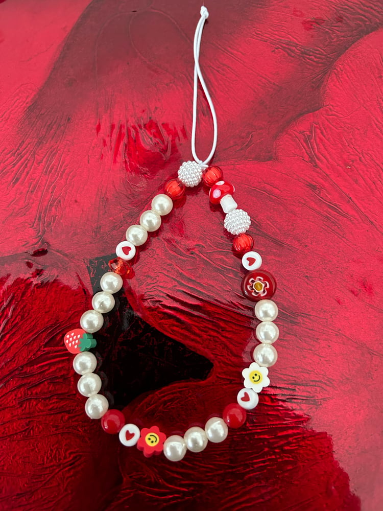 Image of Red , Cream & White mobile phone charm