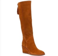 Image 1 of ANTONIO MILANI brown cognac suede wedge heel boots