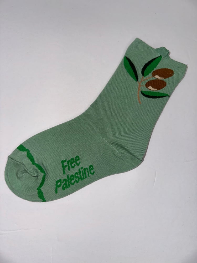 Image of Free Palestine Olive Socks (Girls 6-12)