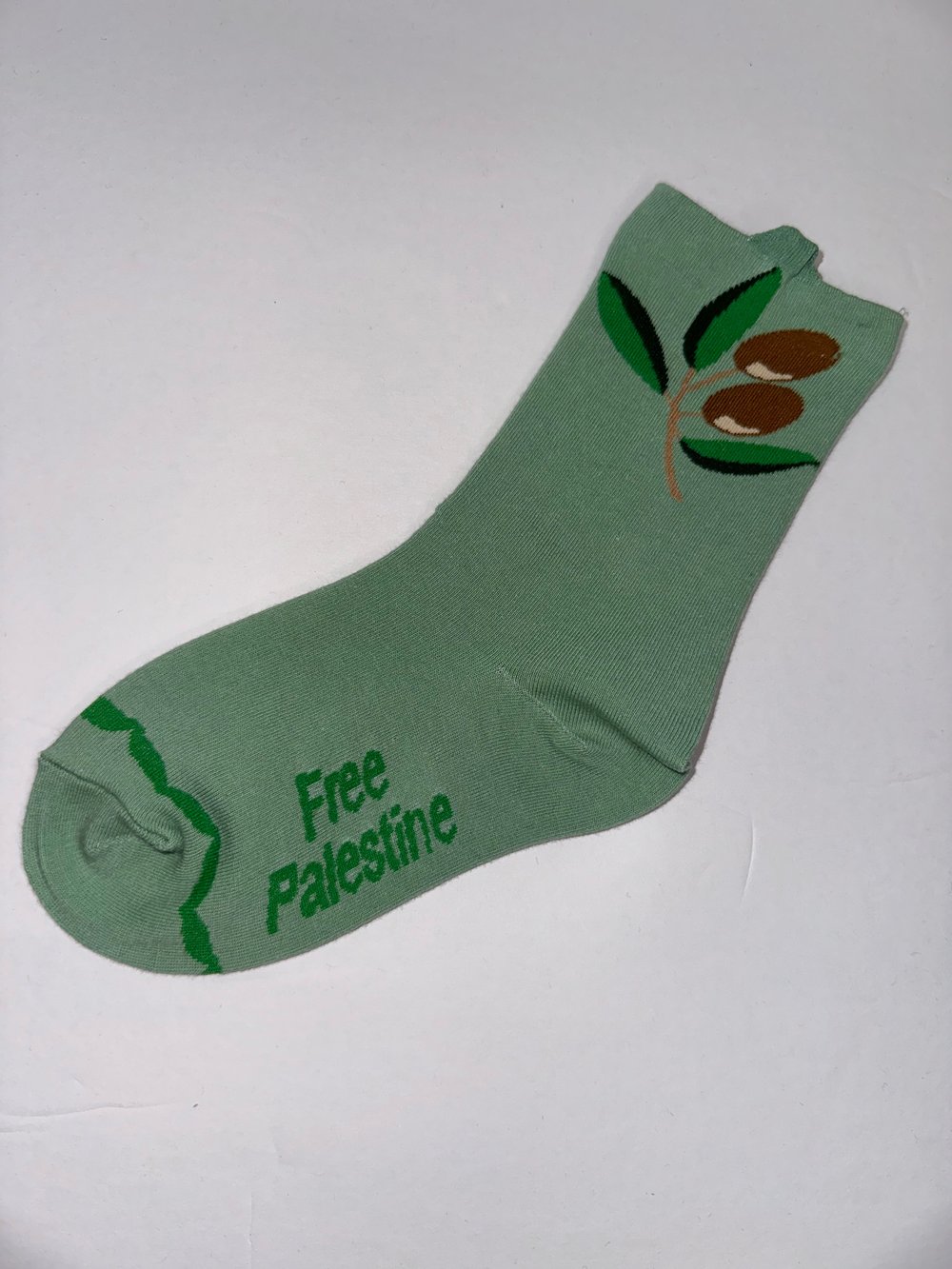 Image of Free Palestine Olive Socks (Girls 6-12)