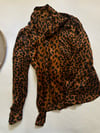 70s Yves Saint Laurent silk leopard tie neck blouse