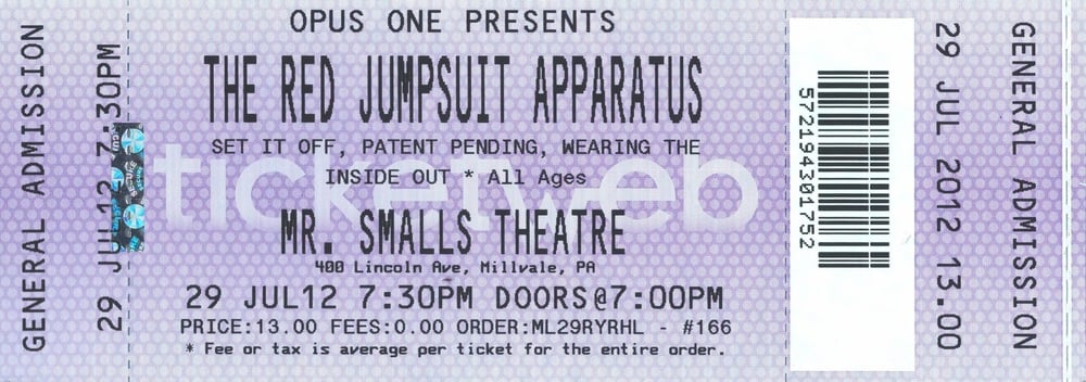 Image of Tix: 7/29 @ Mr. Smalls with RED JUMPSUIT APPARATUS - Free shipping