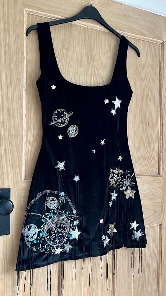 Celestial tassel Black Velvet Dress 