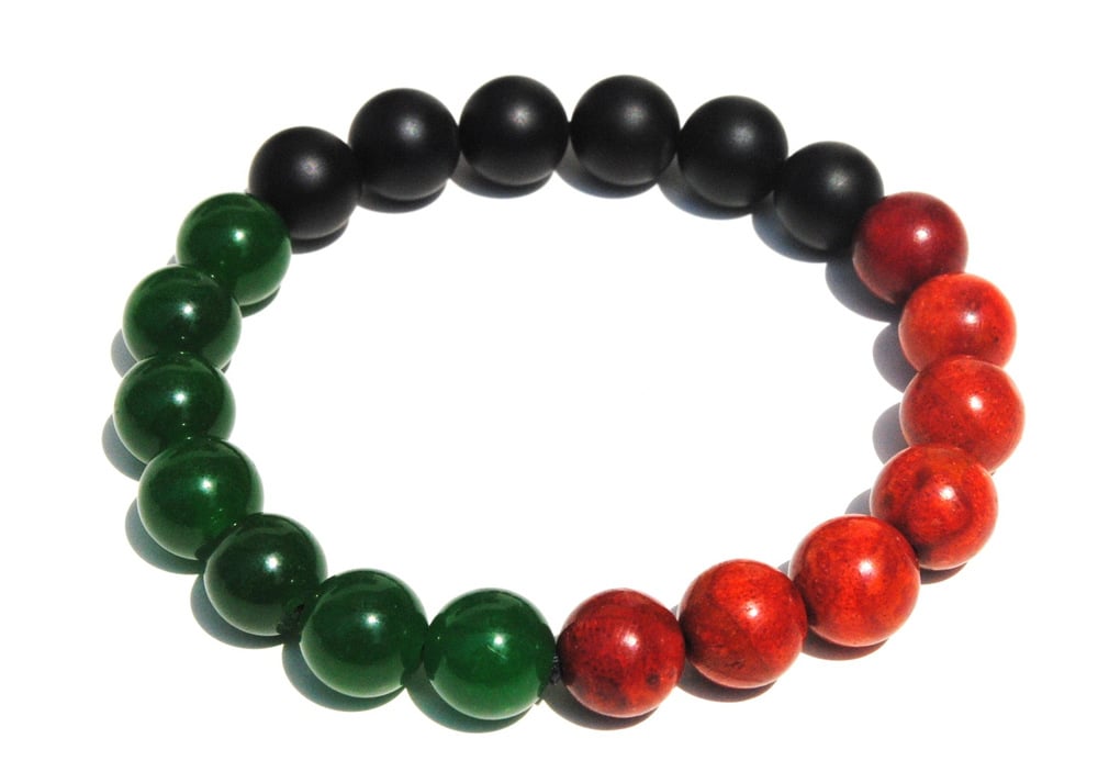 Image of BOYBEADS "Laurent" Red Coral + Matte Black Onyx + Green Agate 10mm Handmade Guys Bead Bracelet