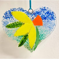 Fused Glass Daffodil Heart